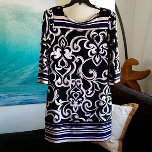White House Black Market Jersey Dress Size Large Black Paisley